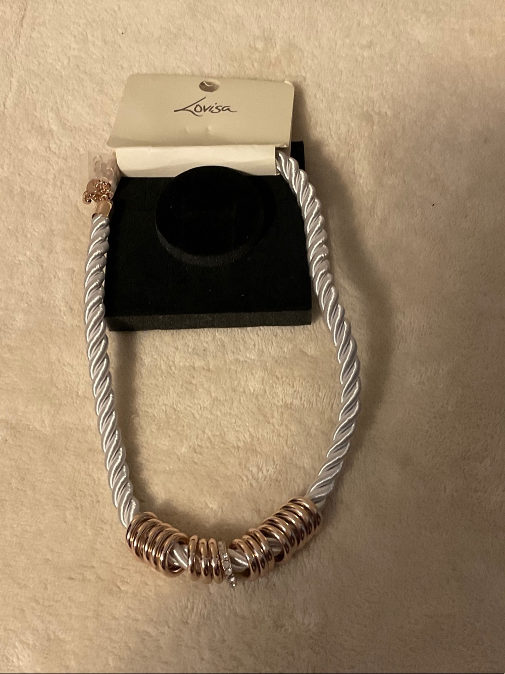 Silver-Tone Rope Necklace with Rose Gold Accent Rings